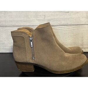 Lucky Brand Women's Brown Suede Ankle Boots 7.5 Dual Zip 1" Heel
